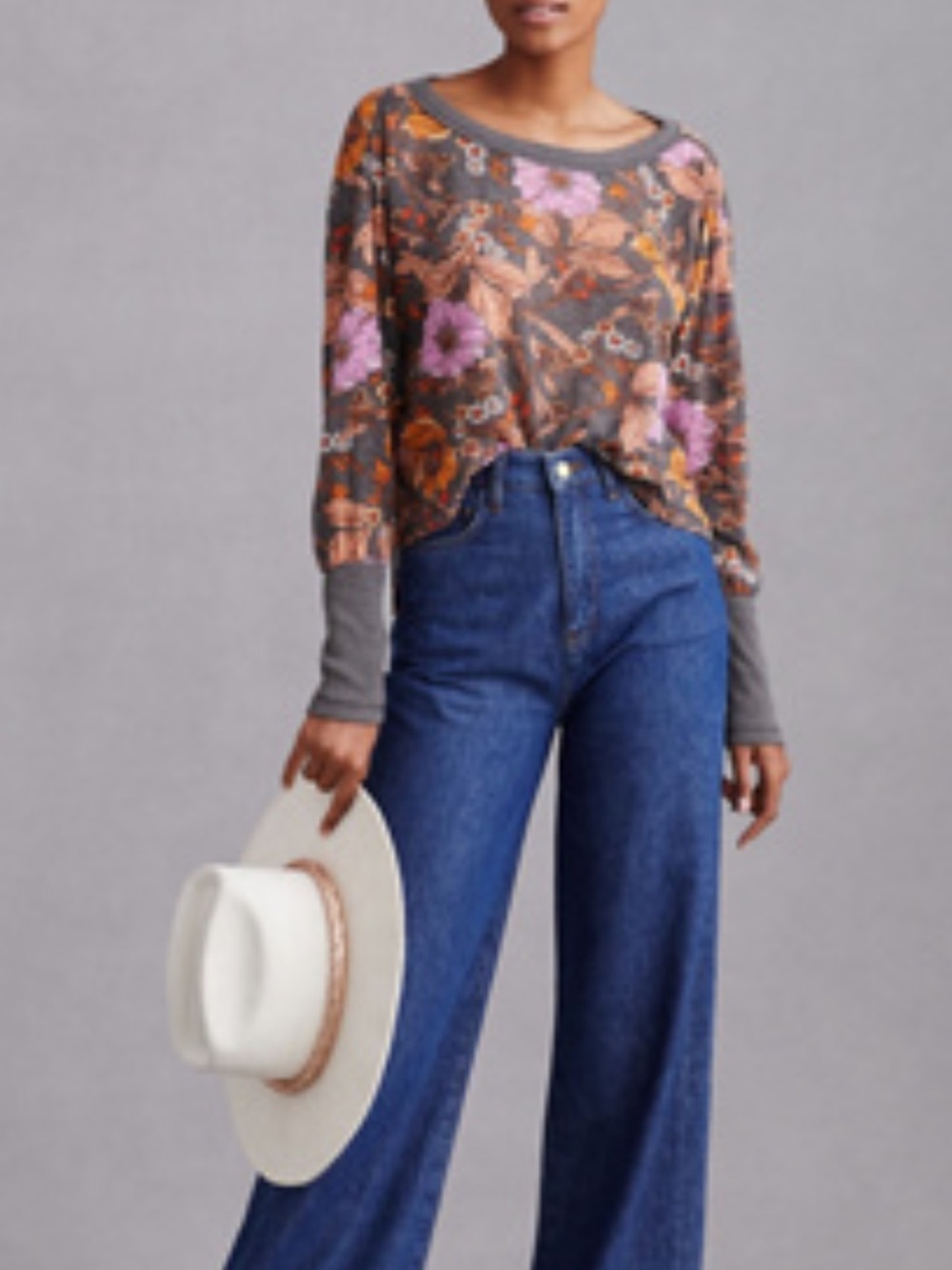 Anthropologie RARE Long-Sleeve Top - Gray/brown with Pink & Orange nwt small
